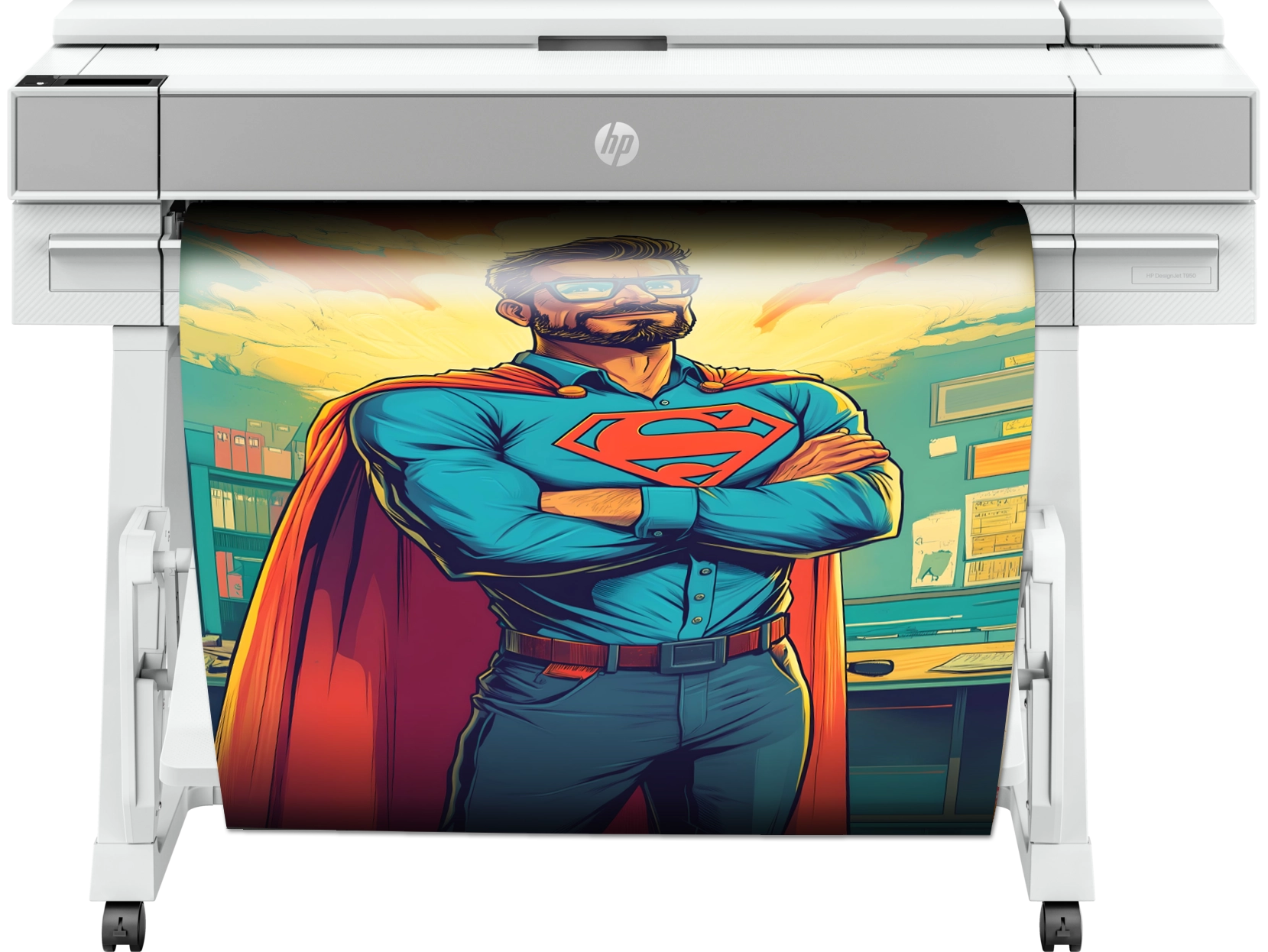 A superhero-themed classroom poster printed by a Poster Maker Machine, highlighting vibrant and large-scale visuals.